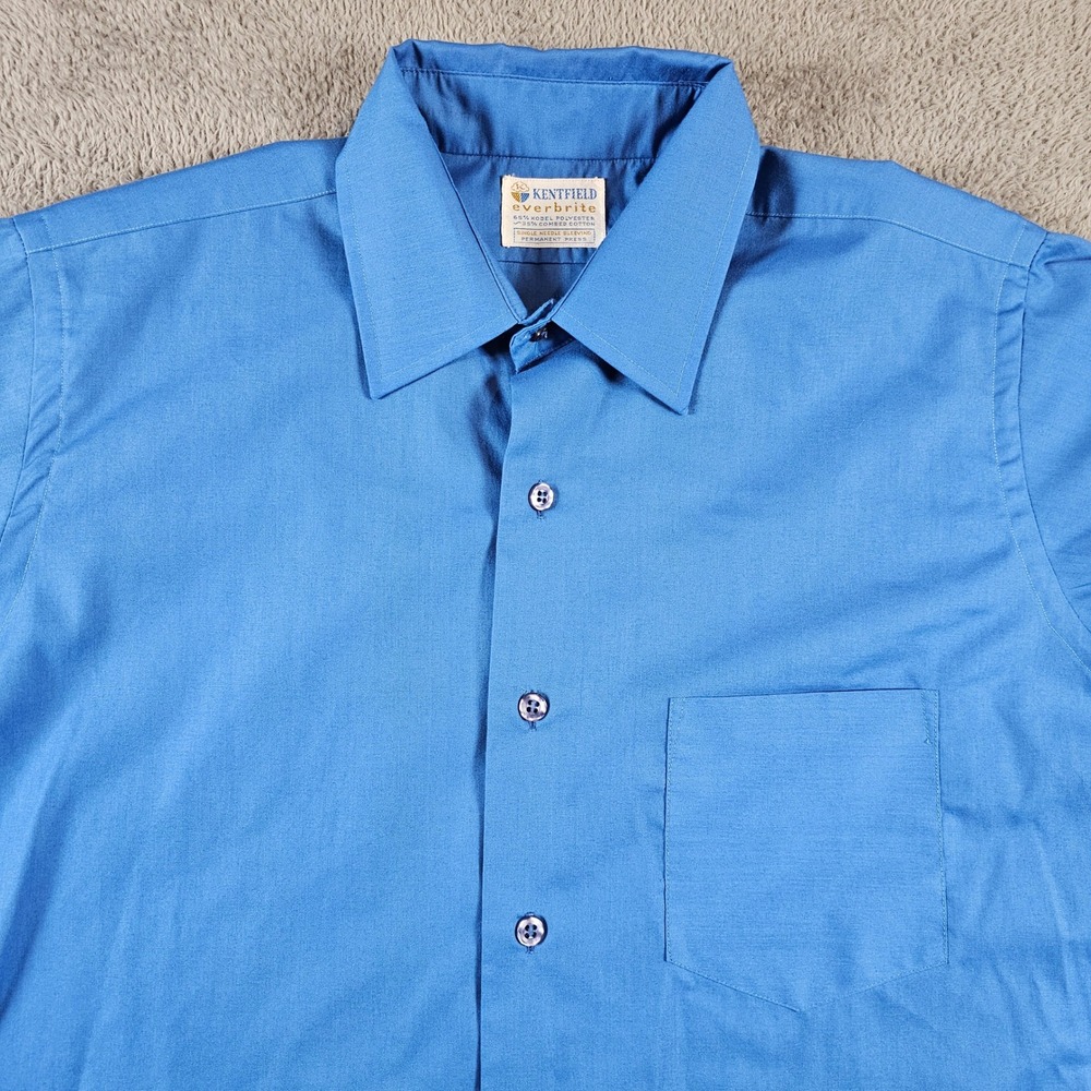 Kentfield Everbrite Blue Short Sleeve Button Up Shirt Permanent Press XL Vintage